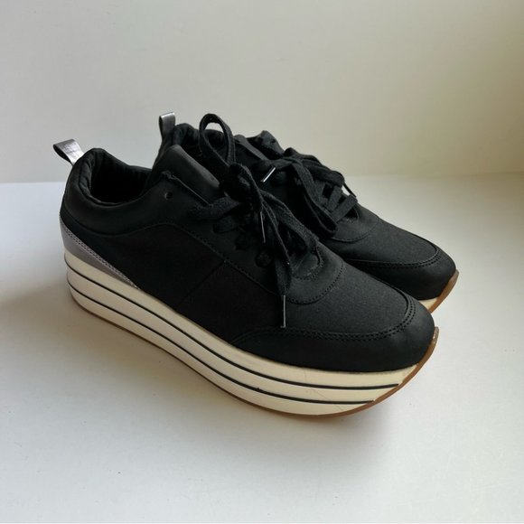 Zara Collection Black White Metallic Platform Sneaker Shoes Size 40